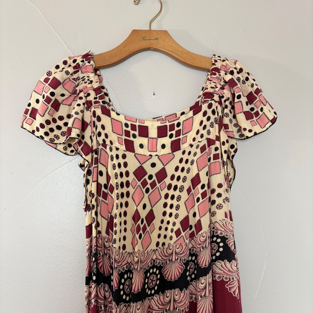 Printed Maxi Dress in Burgundy and Cream - Picture 7 of 12